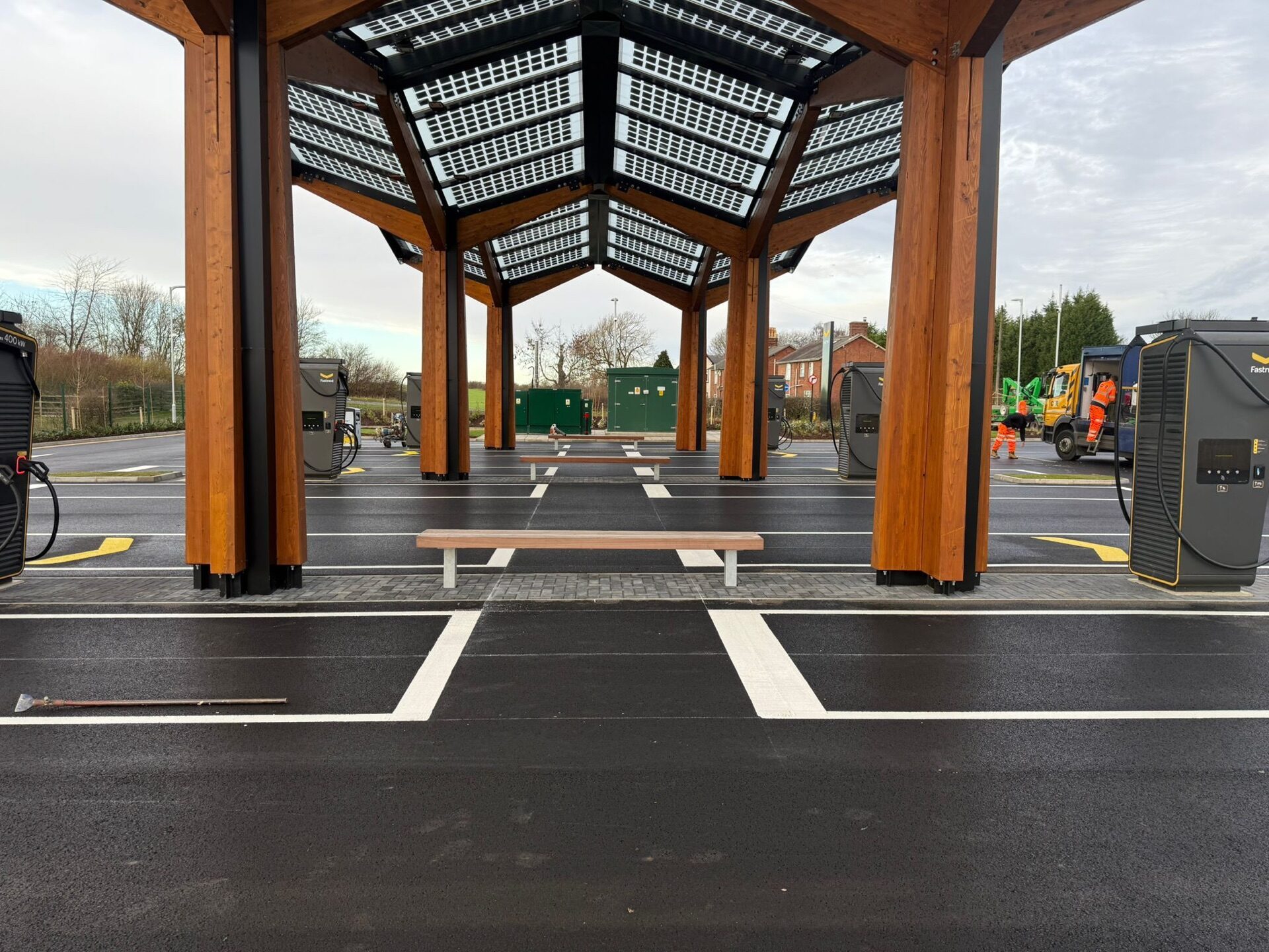 Overnight line marking works on a retail car park